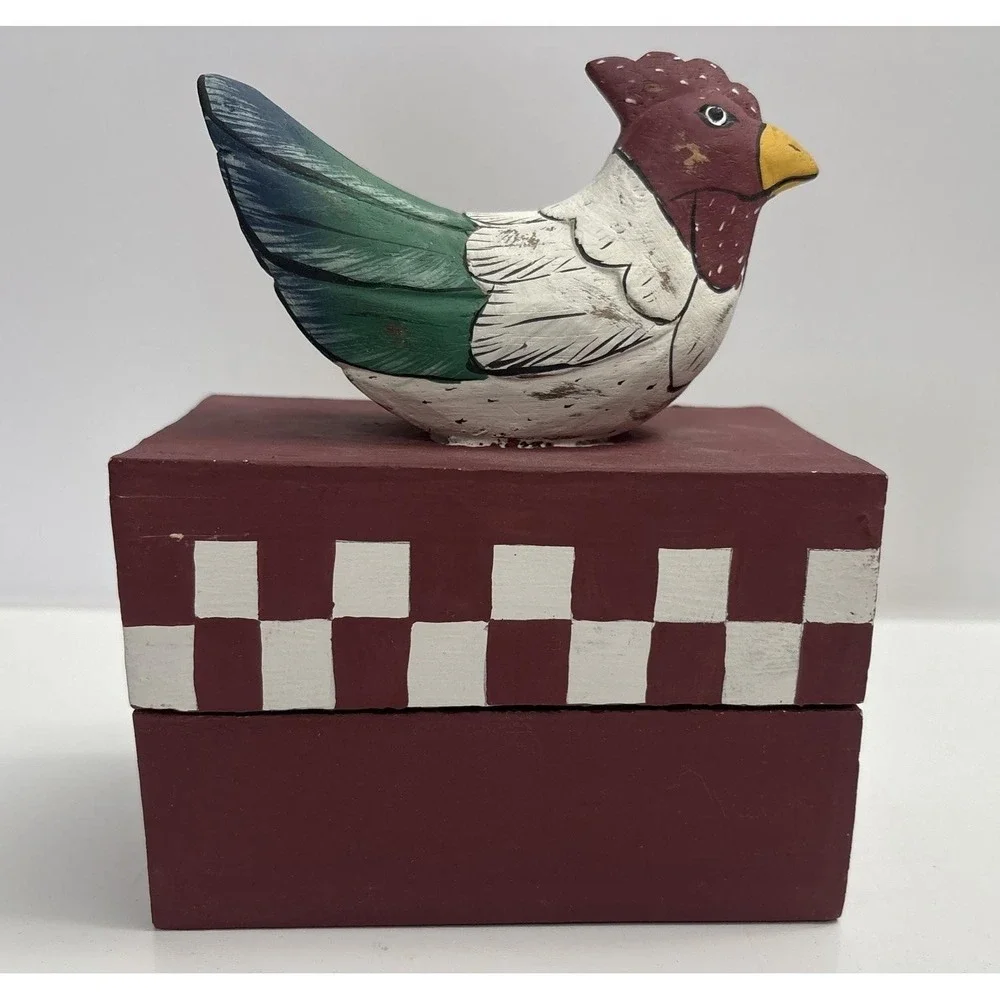 Rustic Decorative Box Country Wooden Hand Painted Chicken Country Decor
